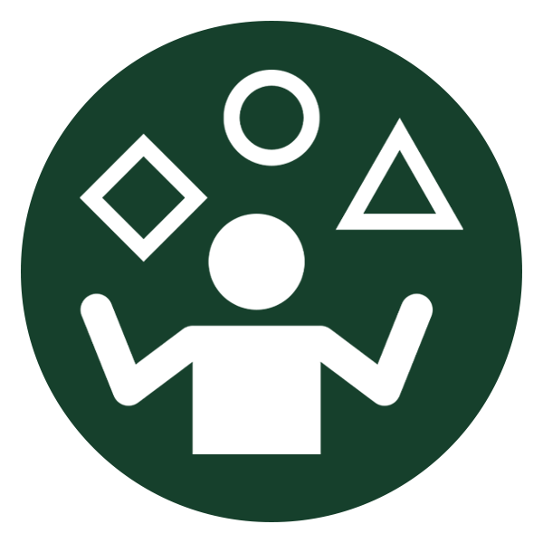 Icon of person with shapes representing skills